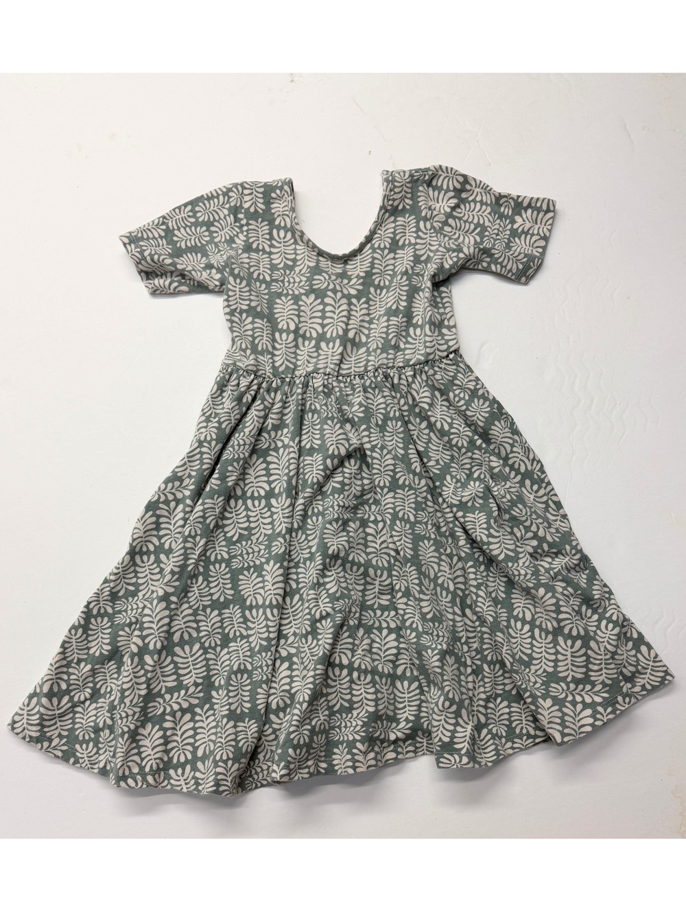 Alice + Ames Girls Sage Green White Patterned Twirl Dress